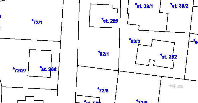 Parcela st. 82/1 v KÚ Tuchoměřice, Katastrální mapa