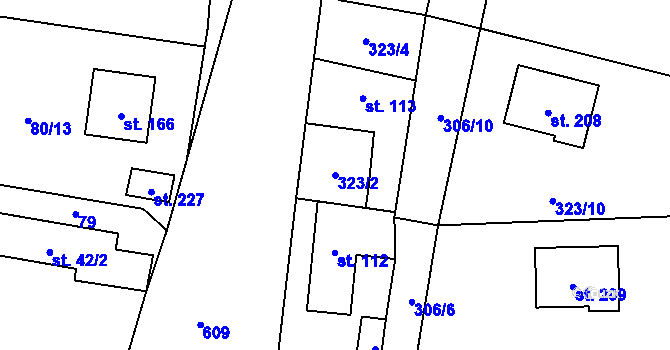Parcela st. 323/2 v KÚ Tuchoměřice, Katastrální mapa