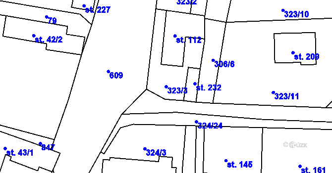 Parcela st. 323/3 v KÚ Tuchoměřice, Katastrální mapa