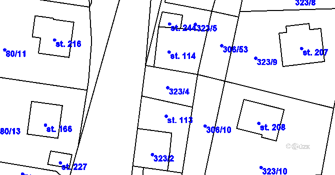 Parcela st. 323/4 v KÚ Tuchoměřice, Katastrální mapa