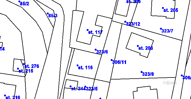Parcela st. 323/6 v KÚ Tuchoměřice, Katastrální mapa
