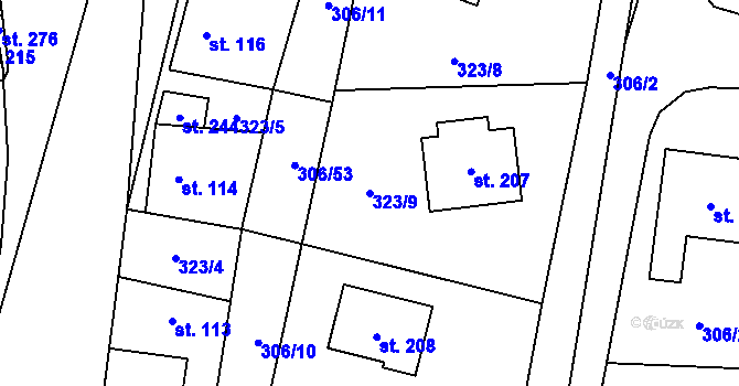 Parcela st. 323/9 v KÚ Tuchoměřice, Katastrální mapa