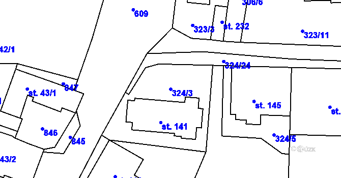 Parcela st. 324/3 v KÚ Tuchoměřice, Katastrální mapa