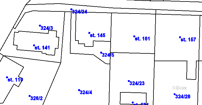 Parcela st. 324/5 v KÚ Tuchoměřice, Katastrální mapa