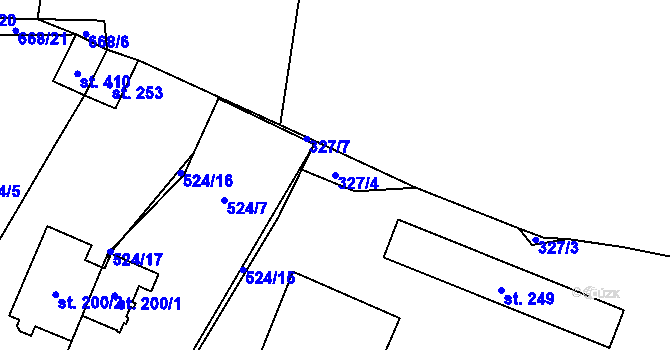 Parcela st. 327/4 v KÚ Tuchoměřice, Katastrální mapa