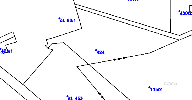 Parcela st. 424 v KÚ Tuchoměřice, Katastrální mapa