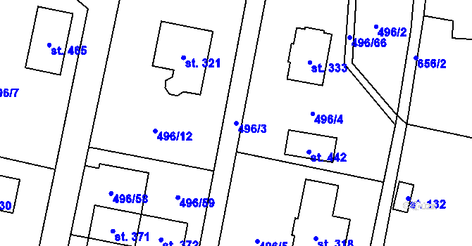 Parcela st. 496/3 v KÚ Tuchoměřice, Katastrální mapa