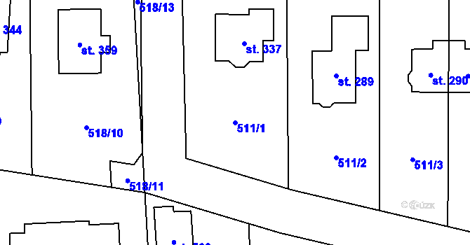 Parcela st. 511/1 v KÚ Tuchoměřice, Katastrální mapa