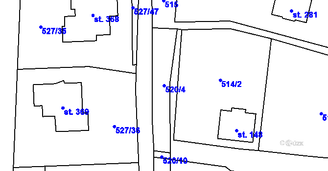 Parcela st. 520/4 v KÚ Tuchoměřice, Katastrální mapa