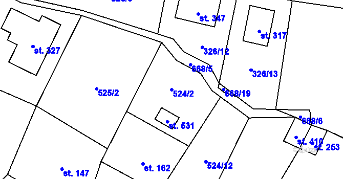 Parcela st. 524/2 v KÚ Tuchoměřice, Katastrální mapa
