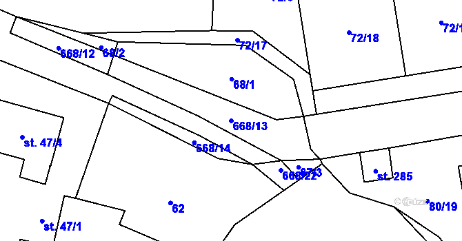 Parcela st. 668/13 v KÚ Tuchoměřice, Katastrální mapa