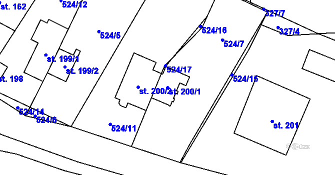 Parcela st. 200/1 v KÚ Tuchoměřice, Katastrální mapa