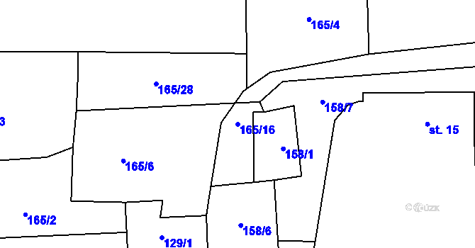 Parcela st. 165/16 v KÚ Tuchoměřice, Katastrální mapa
