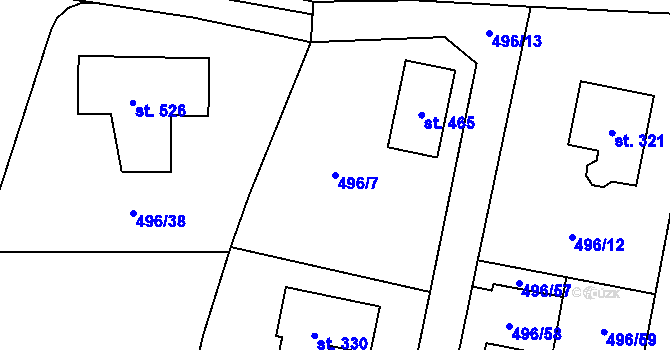 Parcela st. 496/7 v KÚ Tuchoměřice, Katastrální mapa