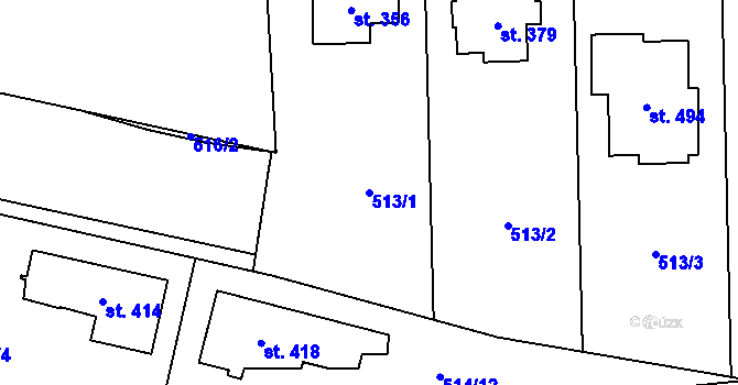 Parcela st. 513/1 v KÚ Tuchoměřice, Katastrální mapa