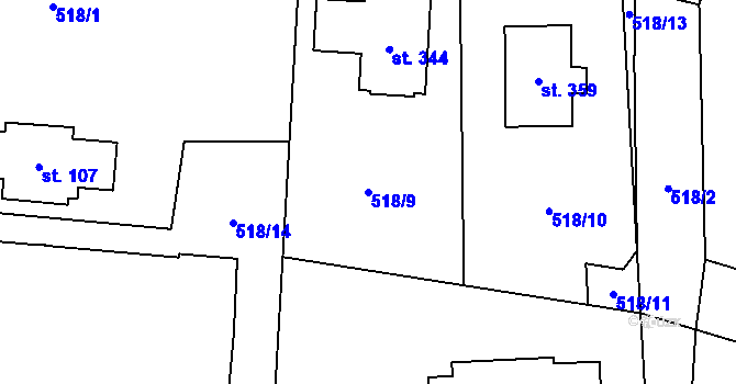 Parcela st. 518/9 v KÚ Tuchoměřice, Katastrální mapa