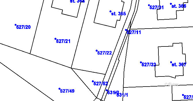 Parcela st. 527/22 v KÚ Tuchoměřice, Katastrální mapa