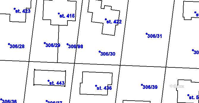 Parcela st. 306/30 v KÚ Tuchoměřice, Katastrální mapa