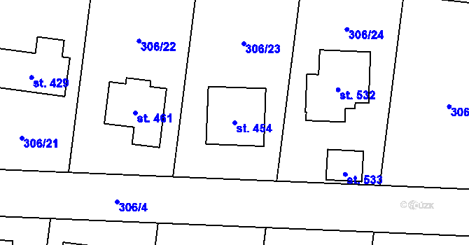 Parcela st. 454 v KÚ Tuchoměřice, Katastrální mapa
