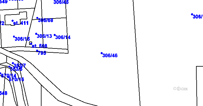 Parcela st. 306/46 v KÚ Tuchoměřice, Katastrální mapa
