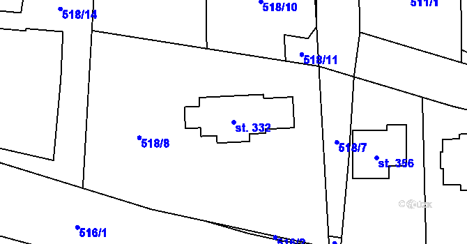 Parcela st. 332 v KÚ Tuchoměřice, Katastrální mapa