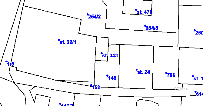 Parcela st. 343 v KÚ Tuchoměřice, Katastrální mapa