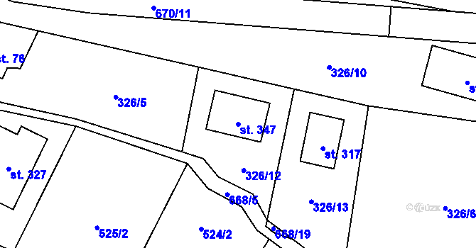 Parcela st. 347 v KÚ Tuchoměřice, Katastrální mapa