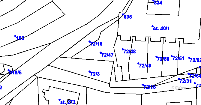 Parcela st. 72/47 v KÚ Tuchoměřice, Katastrální mapa