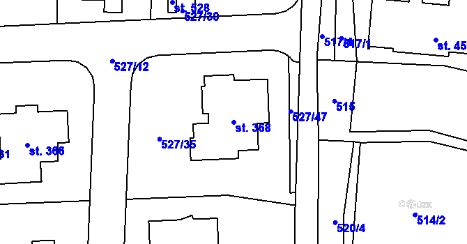 Parcela st. 368 v KÚ Tuchoměřice, Katastrální mapa