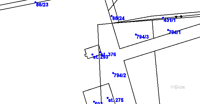 Parcela st. 376 v KÚ Tuchoměřice, Katastrální mapa