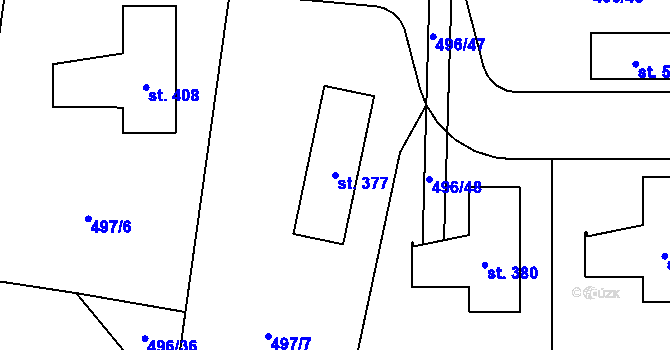 Parcela st. 377 v KÚ Tuchoměřice, Katastrální mapa
