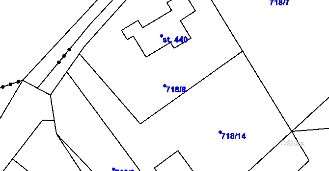 Parcela st. 718/8 v KÚ Tuchoměřice, Katastrální mapa