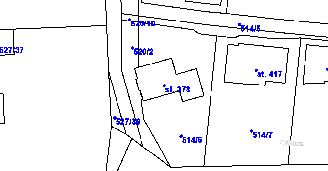Parcela st. 378 v KÚ Tuchoměřice, Katastrální mapa