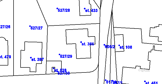 Parcela st. 385 v KÚ Tuchoměřice, Katastrální mapa