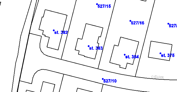 Parcela st. 383 v KÚ Tuchoměřice, Katastrální mapa
