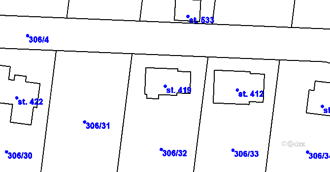 Parcela st. 419 v KÚ Tuchoměřice, Katastrální mapa