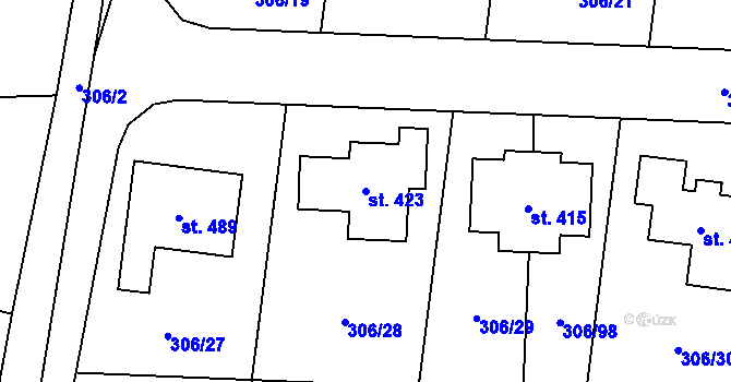 Parcela st. 423 v KÚ Tuchoměřice, Katastrální mapa