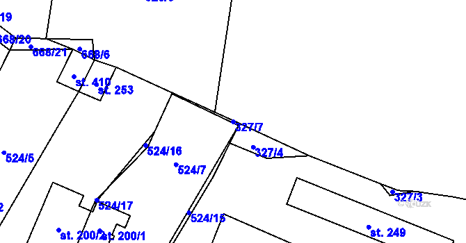 Parcela st. 327/7 v KÚ Tuchoměřice, Katastrální mapa