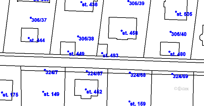 Parcela st. 493 v KÚ Tuchoměřice, Katastrální mapa