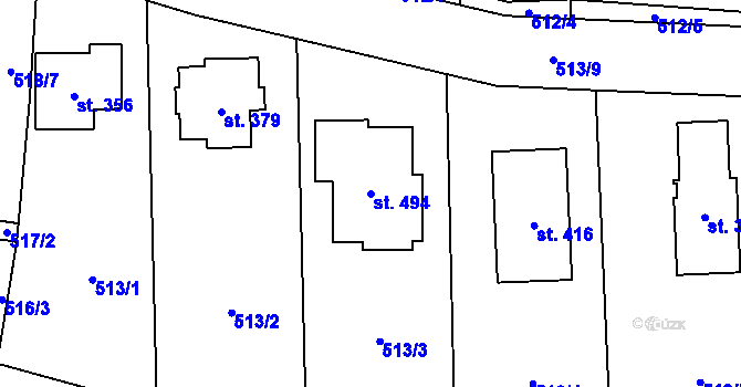 Parcela st. 494 v KÚ Tuchoměřice, Katastrální mapa