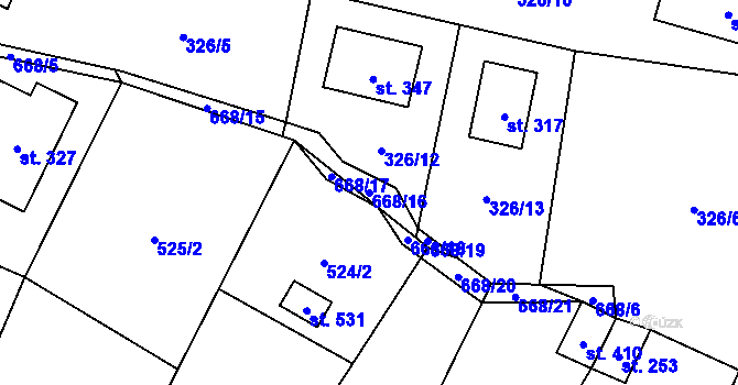 Parcela st. 668/16 v KÚ Tuchoměřice, Katastrální mapa