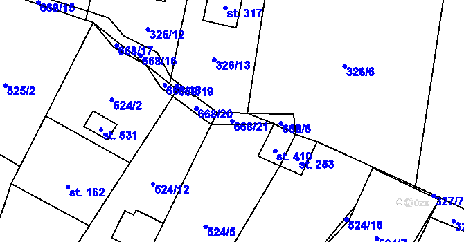 Parcela st. 668/21 v KÚ Tuchoměřice, Katastrální mapa