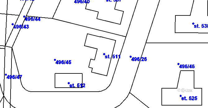 Parcela st. 511 v KÚ Tuchoměřice, Katastrální mapa