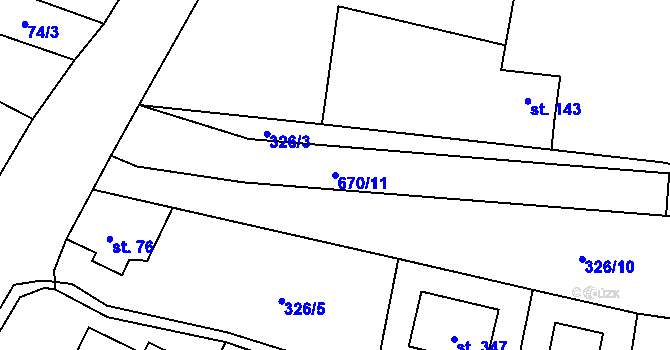 Parcela st. 670/11 v KÚ Tuchoměřice, Katastrální mapa