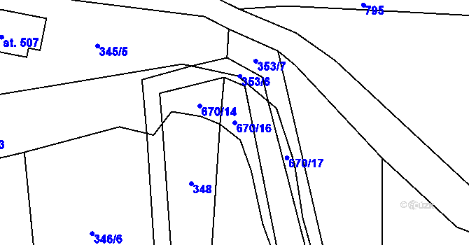 Parcela st. 670/16 v KÚ Tuchoměřice, Katastrální mapa