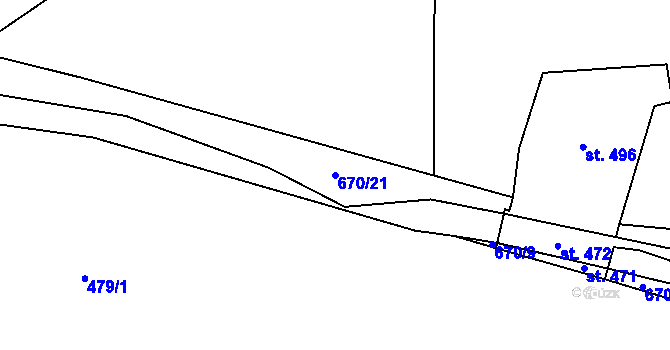 Parcela st. 670/21 v KÚ Tuchoměřice, Katastrální mapa