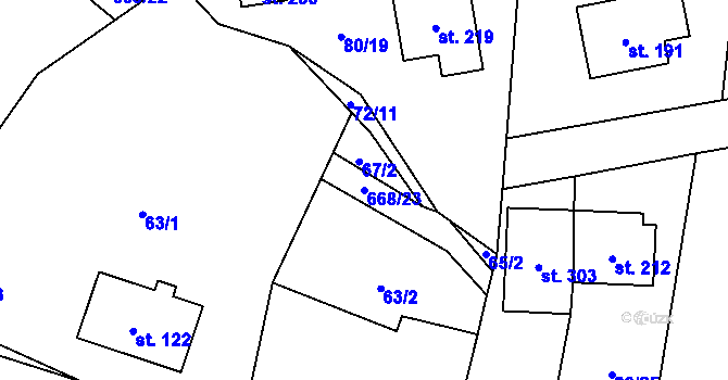 Parcela st. 668/23 v KÚ Tuchoměřice, Katastrální mapa
