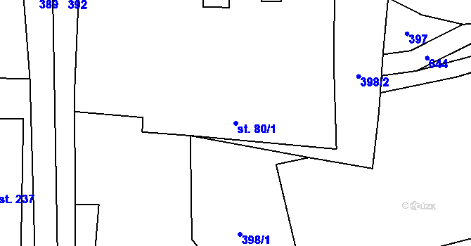 Parcela st. 80/1 v KÚ Tuchoměřice, Katastrální mapa