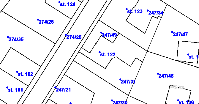 Parcela st. 122 v KÚ Kněžívka, Katastrální mapa