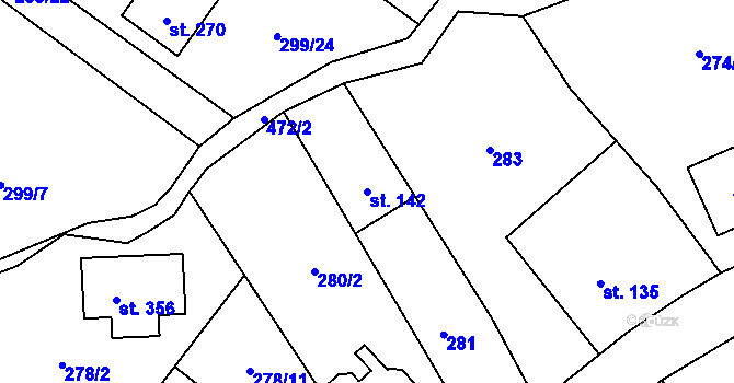 Parcela st. 142 v KÚ Kněžívka, Katastrální mapa